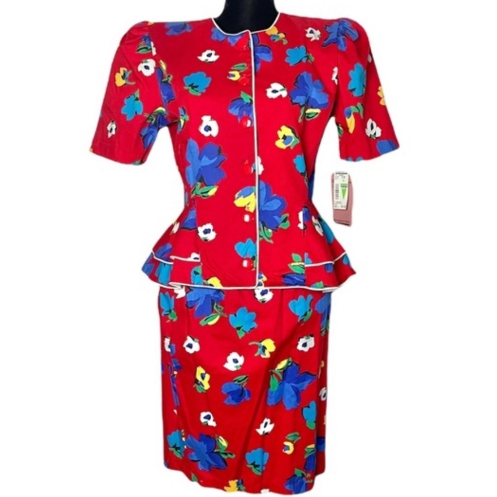 Miss Oops California vintage dead stock puff sleeve floral skirt set cotton 10
